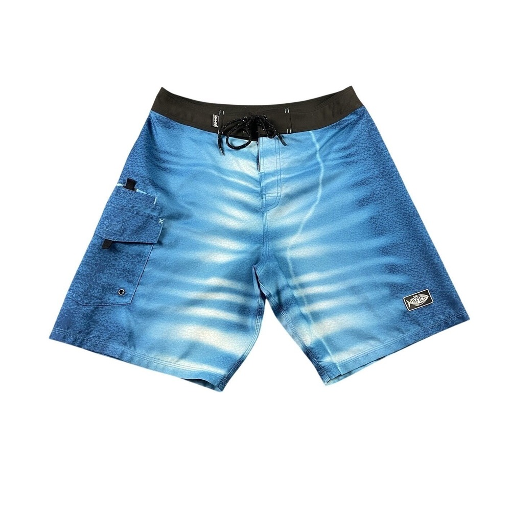 aftco bluewater shorts Men's 30 Cargo Pocket Tie Ocean Blue Boardshorts Unlined